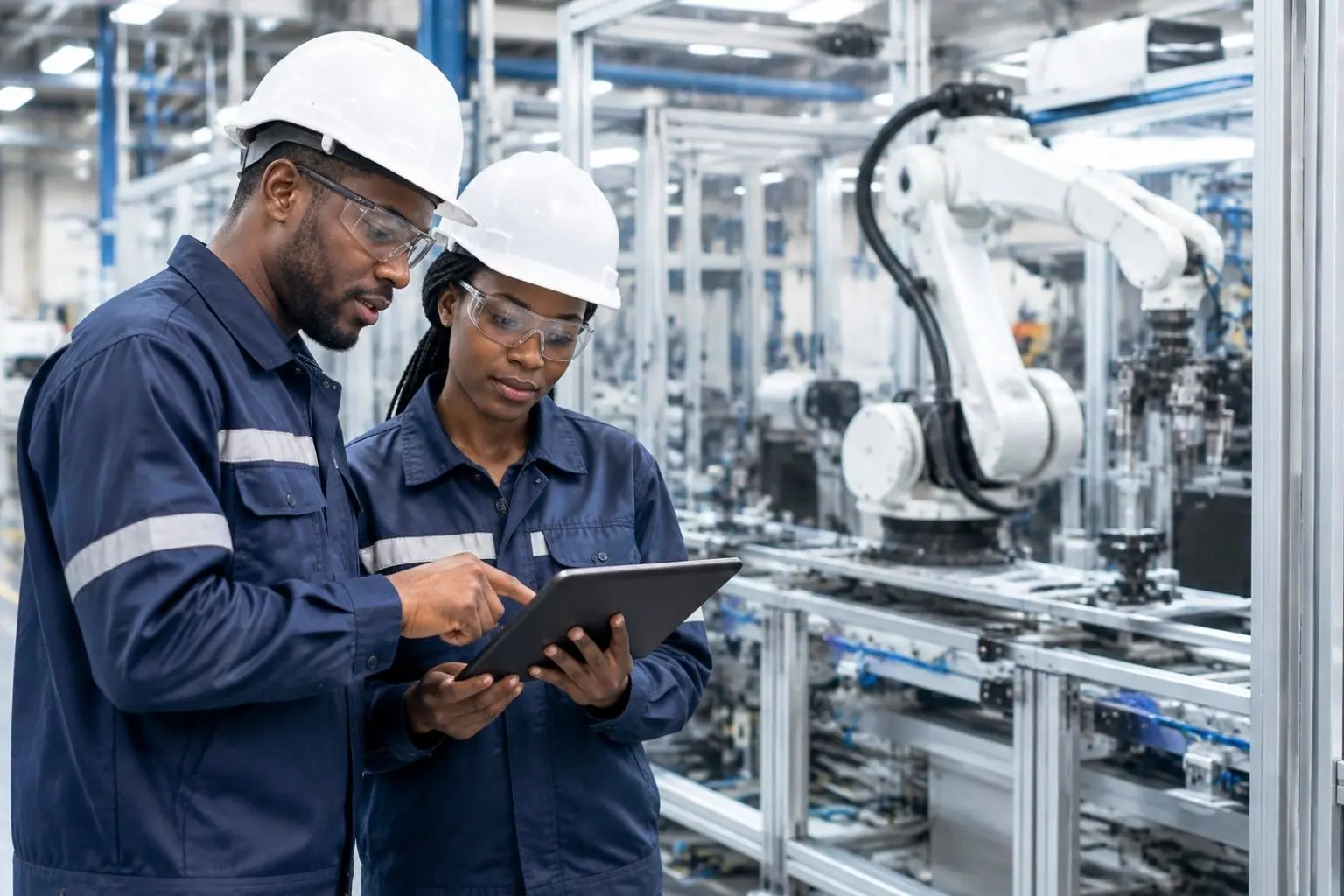 Engineers working on a smart factory floor